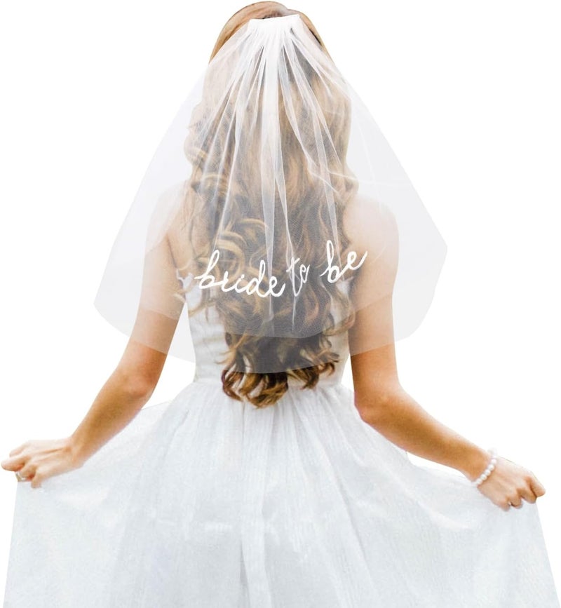 Waliah Bride To Be Embroidered Veil, Bride Veil for Bachelorette Party White Veils for Brides Accessories for Bridal Showers Favor - Image 1